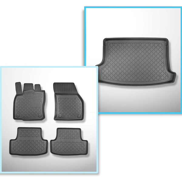 Conjunto de alfombrilla para maletero y alfombrillas para el interior del coche TPE para: Volkswagen T-Roc SUV (12.2017-....) - maletero superior; piso móvil en la posición más alta