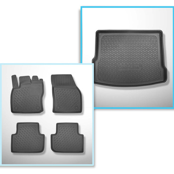 Conjunto de alfombrilla para maletero y alfombrillas para el interior del coche TPE PREMIUM para: Volkswagen Tiguan II SUV (05.2016-....) - parte superior del maletero (entrada de carga plana); base móvil en la posición más alta; no adecuado para versión