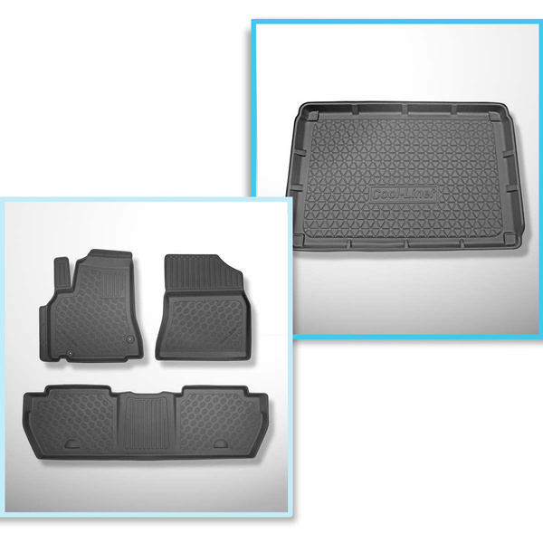 Conjunto de alfombrilla para maletero y alfombrillas para el interior del coche TPE PREMIUM para: Citroen Berlingo II Furgonetaeta (2008-08.2018) - 5 plazas; No compatible con cargo / camión; sin tercera fila