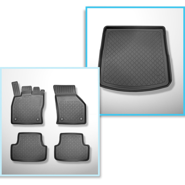 Conjunto de alfombrilla para maletero y alfombrillas para el interior del coche TPE para: Seat Leon III 5F Sportstourer (01.2014-03.2020)