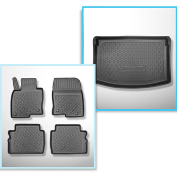 Conjunto de alfombrilla para maletero y alfombrillas para el interior del coche TPE PREMIUM para: Mazda CX-3 SUV (06.2015-12.2021) - para el nivel superior (también con subwoofer) e inferior (solo sin subwoofer) de la base móvil del maletero