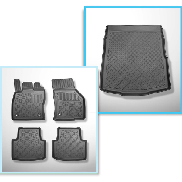 Conjunto de alfombrilla para maletero y alfombrillas para el interior del coche TPE para: Volkswagen Passat B8 Berlina (12.2014-12.2021) - parte superior maletero; con rueda de repuesto completa