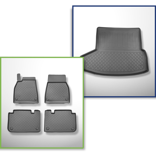 Conjunto de alfombrilla para maletero y alfombrillas para el interior del coche TPE para: Tesla Model S Facelift II Coupé (01.2021-....) - maletero trasero