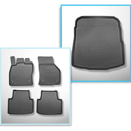 Conjunto de alfombrilla para maletero y alfombrillas para el interior del coche TPE PREMIUM para: Volkswagen Passat B8 Berlina (12.2014-12.2021) - parte inferior del maletero; con rueda de repuesto provisional o kit de reparación