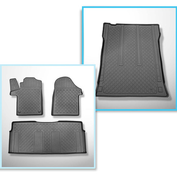 Conjunto de alfombrilla para maletero y alfombrillas para el interior del coche TPE para: Mercedes-Benz Vito W447 Furgoneta (10.2014-....) - para detrás de la 2a fila de asientos (3a fila de asientos en el coche o removida); Tourer Long (distancia entre e