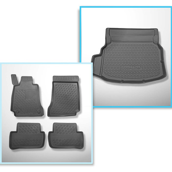 Conjunto de alfombrilla para maletero y alfombrillas para el interior del coche TPE PREMIUM para: Mercedes-Benz Classe C W204 Berlina (04.2007-02.2014) - asientos traseros reclinables; con compartimento izquierdo