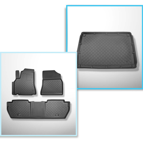 Conjunto de alfombrilla para maletero y alfombrillas para el interior del coche TPE para: Peugeot Partner Furgonetaeta (2008-08.2018) - 5 plazas; No compatible con cargo / camión; sin tercera fila