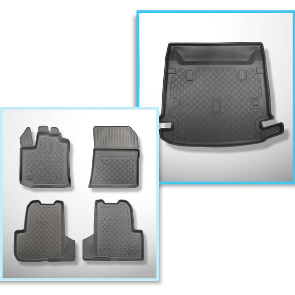 Conjunto de alfombrilla para maletero y alfombrillas para el interior del coche TPE para: Dacia Lodgy Furgonetaeta (07.2012-10.2022) - 7 plazas; 3a fila abatible
