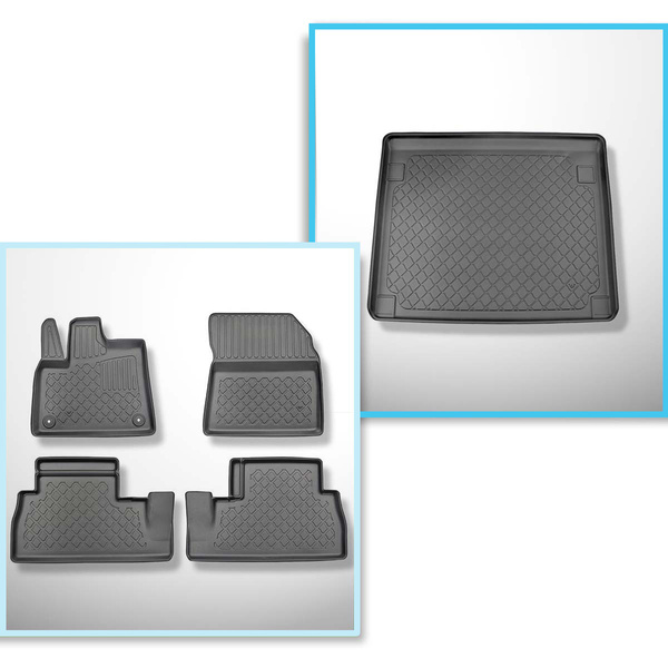 Conjunto de alfombrilla para maletero y alfombrillas para el interior del coche TPE para: Citroen Berlingo III Furgonetaeta (06.2018-....) - 5 plazas; separación corta de eje; también versión eléctrica; asientos ajustables y no ajustables en la 1ra fila