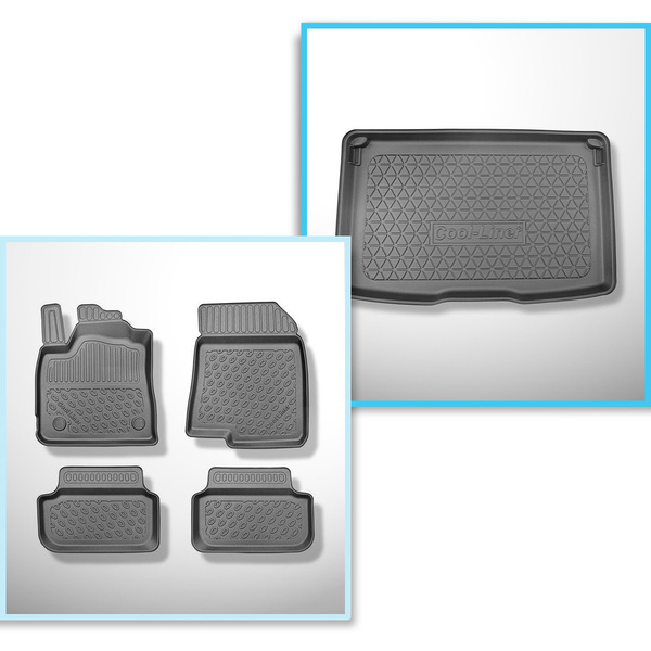 Conjunto de alfombrilla para maletero y alfombrillas para el interior del coche TPE para: Dacia Sandero III DJF Hatchback (01.2021-....) - maletero superior; suelo móvil en la posición superior
