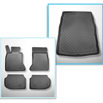 Conjunto de alfombrilla para maletero y alfombrillas para el interior del coche TPE para: BMW 5 F10 Berlina (03.2010-2013) - sin X-drive; espacio de guías de los asientos delanteros (parte trasera) 415 mm