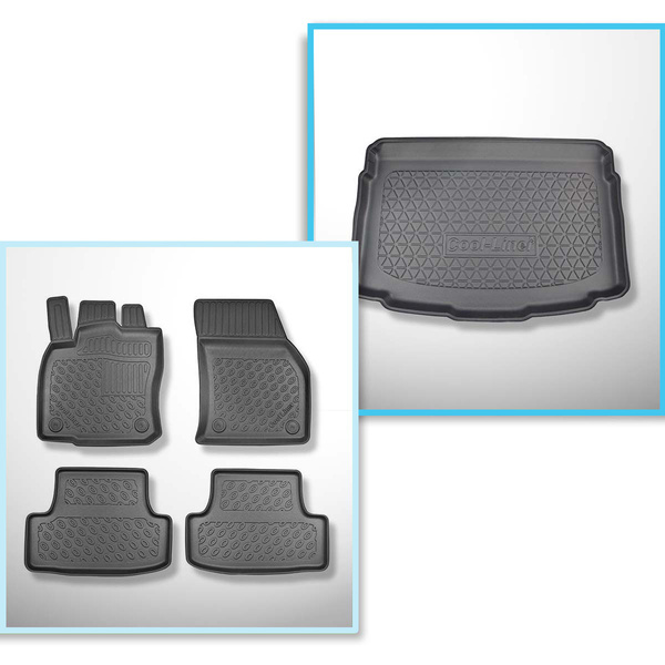 Conjunto de alfombrilla para maletero y alfombrillas para el interior del coche TPE PREMIUM para: Volkswagen T-Roc SUV (12.2017-....) - maletero inferior; piso móvil en la posición más baja