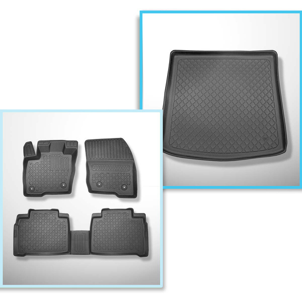 Conjunto de alfombrilla para maletero y alfombrillas para el interior del coche TPE para: Ford Galaxy III Monovolumen (09.2015-2023) - 7 plazas; 3a fila abatible