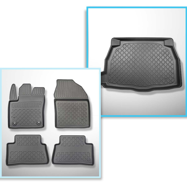 Conjunto de alfombrilla para maletero y alfombrillas para el interior del coche TPE para: Toyota C-HR SUV (01.2017-12.2023) - con / sin subwoofer; posibilidad de quitar el borde izquierdo; no adecuado para versión 2.0 Hybrid Dynamic Force