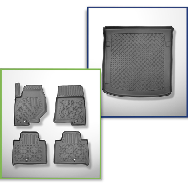 Conjunto de alfombrilla para maletero y alfombrillas para el interior del coche TPE para: SsangYong Rexton II Y400 SUV (11.2017-....) - 5 plazas; suelo móvil en la posición inferior o sin suelo móvil; sin tercera fila