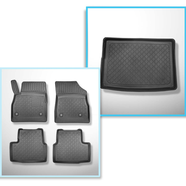 Conjunto de alfombrilla para maletero y alfombrillas para el interior del coche TPE para: Opel Astra K Hatchback (11.2015-12.2021) - parte superior maletero; con rueda de repuesto provisional
