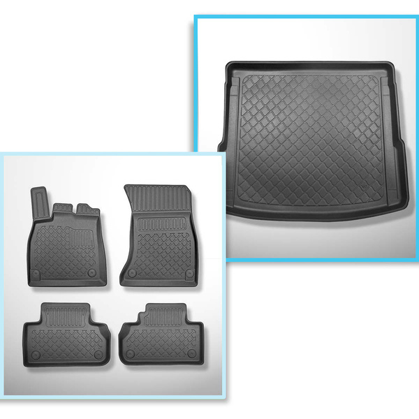 Conjunto de alfombrilla para maletero y alfombrillas para el interior del coche TPE para: Audi Q5 II FY SUV (01.2017-08.2024) - también para modelos con carriles de sujeción; no adecuado para versión TFSI e plug-in híbrida; asiento trasero corredizo