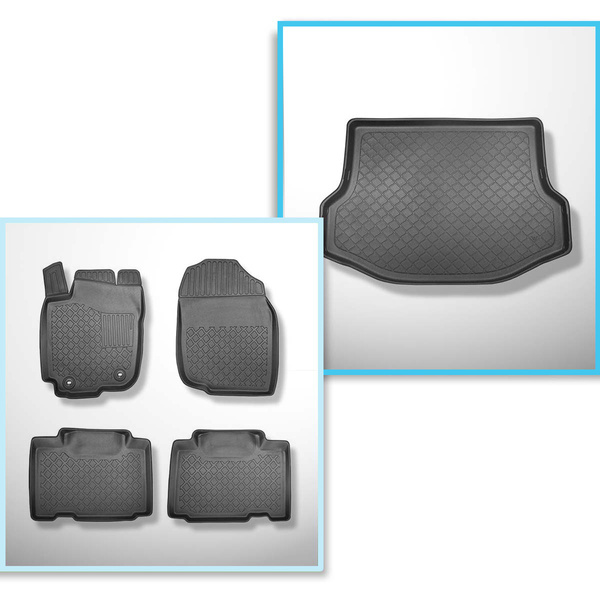 Conjunto de alfombrilla para maletero y alfombrillas para el interior del coche TPE para: Toyota RAV4 IV SUV (03.2013-12.2018) - no adecuado para versión híbrida