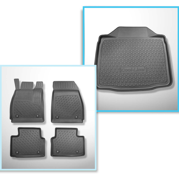 Conjunto de alfombrilla para maletero y alfombrillas para el interior del coche TPE PREMIUM para: Opel Insignia A Berlina (2008-05.2017) - parte inferior del maletero; con rueda de repuesto provisional o kit de reparación
