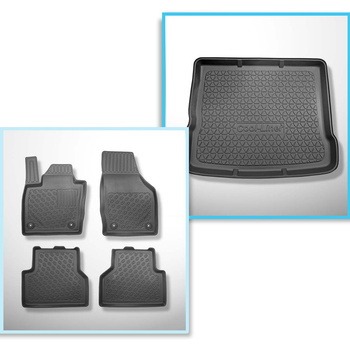 Conjunto de alfombrilla para maletero y alfombrillas para el interior del coche TPE PREMIUM para: Audi Q3 SUV (08.2011-06.2018) - parte superior maletero; con rueda de repuesto provisional; también versión Quattro