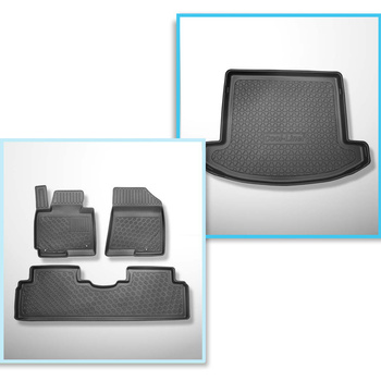 Conjunto de alfombrilla para maletero y alfombrillas para el interior del coche TPE PREMIUM para: Kia Carens IV Monovolumen (04.2013-08.2019) - 7 plazas; 3a fila abatible