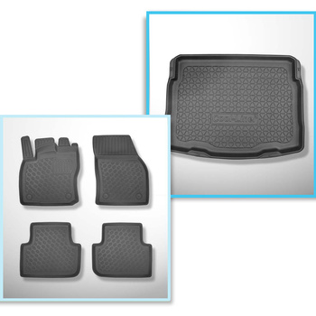 Conjunto de alfombrilla para maletero y alfombrillas para el interior del coche TPE PREMIUM para: Volkswagen Tiguan II SUV (05.2016-....) - maletero inferior; sin rueda de repuesto; piso móvil en la posición más baja; no adecuado para versión ehíbrida