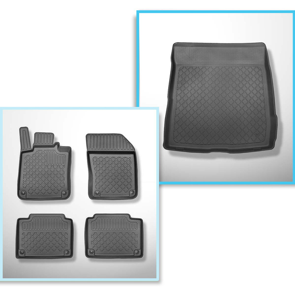 Conjunto de alfombrilla para maletero y alfombrillas para el interior del coche TPE para: Volvo S90 Berlina (10.2016-....) - con rueda de repuesto; no adecuado para versión Plug-in híbrida; tracción a 2 y 4 ruedas