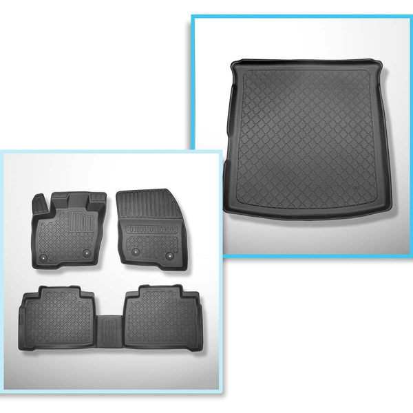 Conjunto de alfombrilla para maletero y alfombrillas para el interior del coche TPE para: Ford S-Max III Monovolumen (09.2015-2023) - 5 plazas; también para híbridos; sin tercera fila