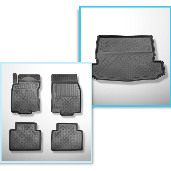 Conjunto de alfombrilla para maletero y alfombrillas para el interior del coche TPE para: Nissan X-Trail III SUV (08.2014-12.2021) - 7 plazas; 3a fila abatible