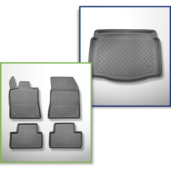 Conjunto de alfombrilla para maletero y alfombrillas para el interior del coche TPE para: DS 4 Hatchback (11.2021-....) - no adecuado para versión Plug-in híbrida; no para la versión eléctrica