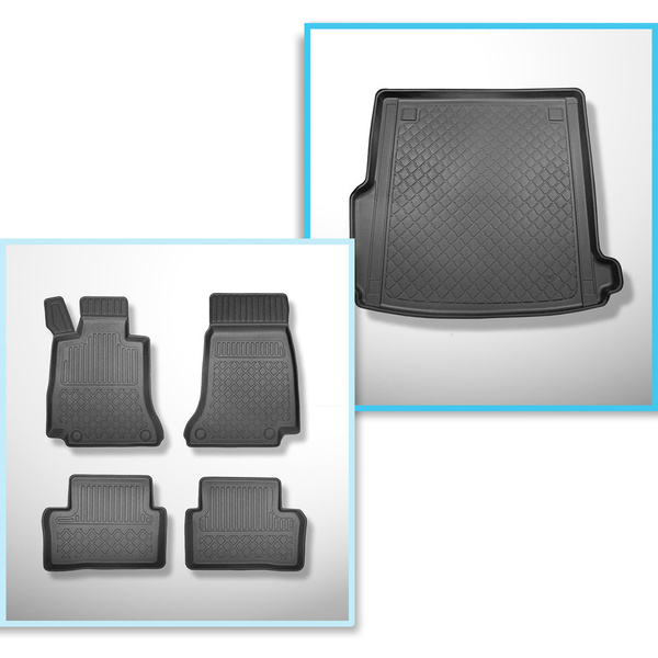Conjunto de alfombrilla para maletero y alfombrillas para el interior del coche TPE para: Mercedes-Benz Classe E W213 Familiar (11.2016-07.2023) - también para modelos con rieles; no adecuado para versión Plug-in híbrida