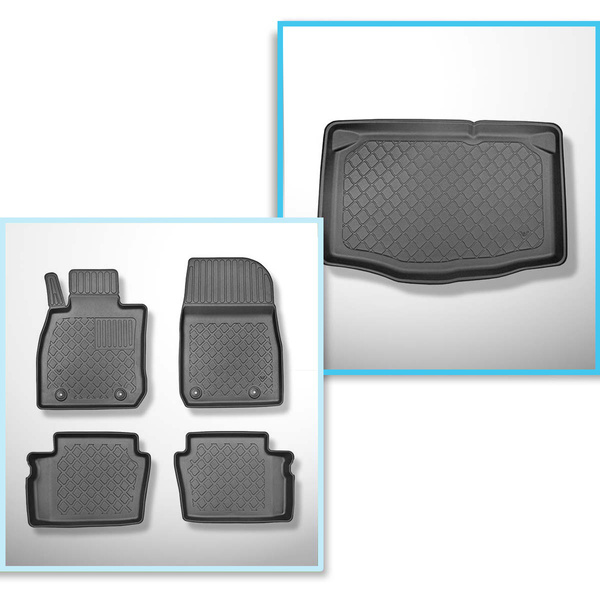 Conjunto de alfombrilla para maletero y alfombrillas para el interior del coche TPE para: Mazda 2 III Hatchback (02.2015-2023)