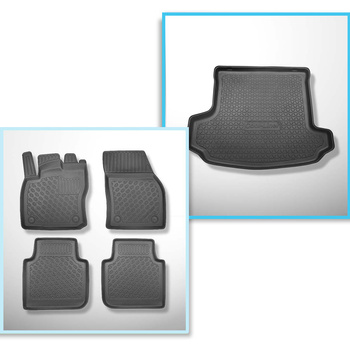 Conjunto de alfombrilla para maletero y alfombrillas para el interior del coche TPE PREMIUM para: Skoda Kodiaq SUV (03.2017-....) - 7 plazas; 3a fila abatible