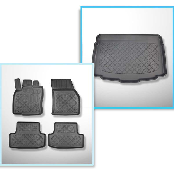 Conjunto de alfombrilla para maletero y alfombrillas para el interior del coche TPE para: Volkswagen T-Roc SUV (12.2017-....) - maletero inferior; piso móvil en la posición más baja