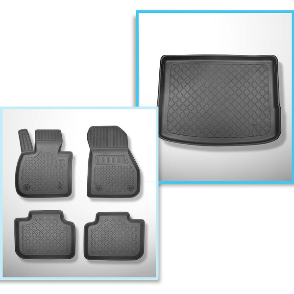 Conjunto de alfombrilla para maletero y alfombrillas para el interior del coche TPE para: BMW 2 F45 Active Tourer (09.2014-10.2021) - asiento trasero corredizo (atrás - adelante)