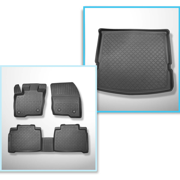 Conjunto de alfombrilla para maletero y alfombrillas para el interior del coche TPE para: Ford S-Max III Monovolumen (09.2015-2023) - 7 plazas; 3a fila abatible