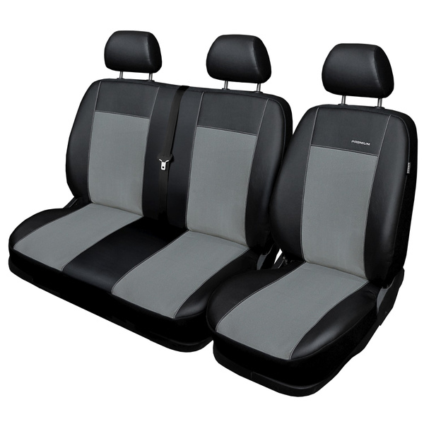 Fundas de asientos hechas a medida para Volkswagen Transporter T5 Furgoneta (2003-2015) en dos filas de asientos (banqueta trasera dividida) - gris