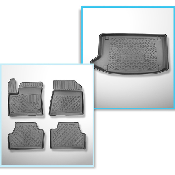 Conjunto de alfombrilla para maletero y alfombrillas para el interior del coche TPE para: Kia e-Soul SUV (05.2019-2024) - maletero superior; doble suelo en la posición superior