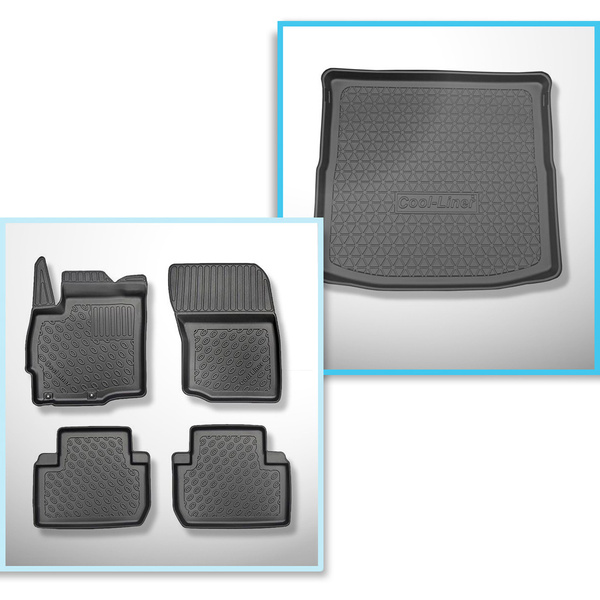 Conjunto de alfombrilla para maletero y alfombrillas para el interior del coche TPE para: Mitsubishi Outlander III SUV (09.2012-2022) - 5/7 plazas; tercera fila vacía (con y sin subwoofer); no para la versión híbrida; sin tercera fila
