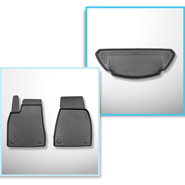Conjunto de alfombrilla para maletero y alfombrillas para el interior del coche TPE para: Tesla Model X SUV (10.2016-12.2020) - 6/7 plazas; solo anteriori; maletero delantero