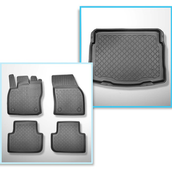 Conjunto de alfombrilla para maletero y alfombrillas para el interior del coche TPE para: Volkswagen Tiguan II SUV (05.2016-....) - maletero inferior; sin rueda de repuesto; piso móvil en la posición más baja; no adecuado para versión ehíbrida