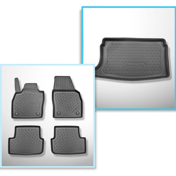 Conjunto de alfombrilla para maletero y alfombrillas para el interior del coche TPE PREMIUM para: Seat Ibiza V 6F Hatchback (06.2017-....) - parte superior del maletero; modelos con base móvil del maletero