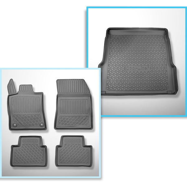 Conjunto de alfombrilla para maletero y alfombrillas para el interior del coche TPE para: Opel Astra L (VI) Sports Tourer (01.2022-....) - sin suelo móvil del maletero (Flex Floor); No compatible con Plug-in Hybrid