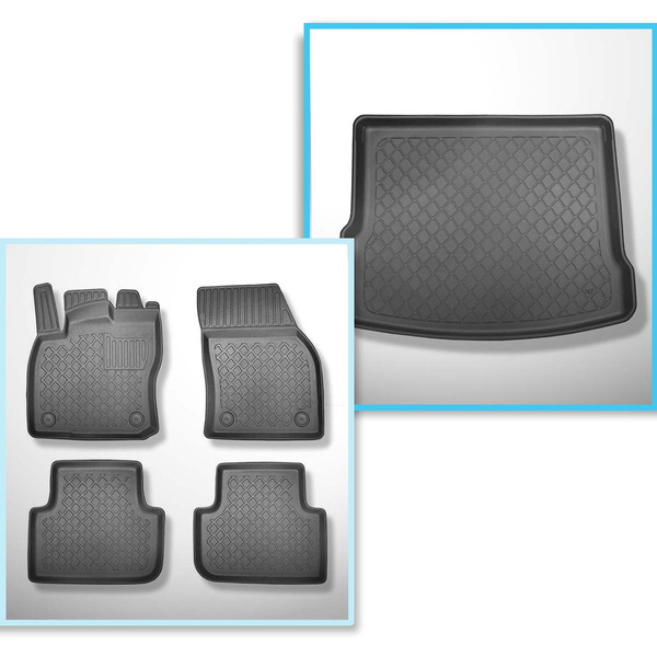 Conjunto de alfombrilla para maletero y alfombrillas para el interior del coche TPE para: Volkswagen Tiguan II SUV (05.2016-10.2023) - parte superior del maletero (entrada de carga plana); base móvil en la posición más alta; no adecuado para versión ehíbr