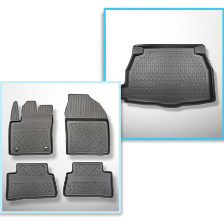 Conjunto de alfombrilla para maletero y alfombrillas para el interior del coche TPE PREMIUM para: Toyota C-HR SUV (01.2017-....) - con / sin subwoofer; posibilidad de quitar el borde izquierdo; no adecuado para versión 2.0 Hybrid Dynamic Force