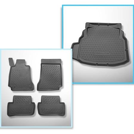 Conjunto de alfombrilla para maletero y alfombrillas para el interior del coche TPE PREMIUM para: Mercedes-Benz Classe C W204 Berlina (04.2007-02.2014) - asientos traseros no reclinables