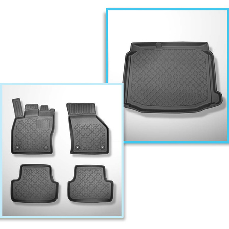 Conjunto de alfombrilla para maletero y alfombrillas para el interior del coche TPE para: Seat Leon III 5F Hatchback (11.2012-02.2020) - parte inferior del maletero; sin base doble en el maletero