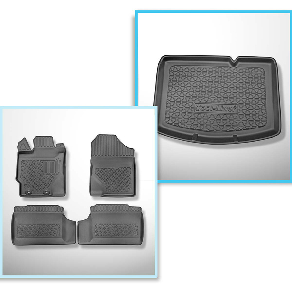 Conjunto de alfombrilla para maletero y alfombrillas para el interior del coche TPE PREMIUM para: Toyota Yaris III Hatchback (09.2011-08.2020) - parte inferior del maletero