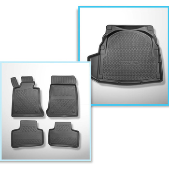 Conjunto de alfombrilla para maletero y alfombrillas para el interior del coche TPE PREMIUM para: Mercedes-Benz Classe E W212 Berlina (03.2009-03.2016) - con compartimento derecho (desmontable); base plana del maletero