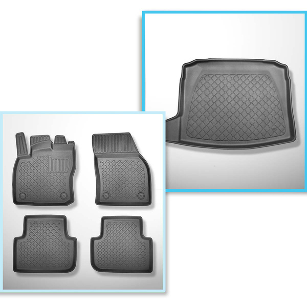 Conjunto de alfombrilla para maletero y alfombrillas para el interior del coche TPE para: Volkswagen Tiguan II SUV (05.2016-10.2023) - parte inferior del maletero; modelos sin base móvil en el maletero; no adecuado para versión ehíbrida